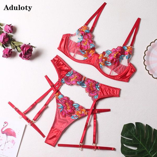 womens lingerie set lace embroidered underwire bra garter thong thin mesh see-through erotic underwear, Red;black
womens lingerie set lace embroidered underwire bra garter thong thin mesh see-through erotic underwear, Red;black