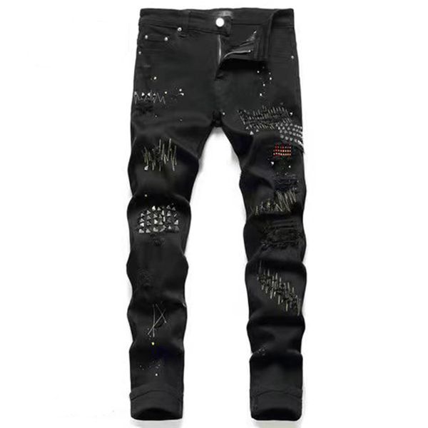 fashion mens jeans long rivet hole sticker paint elastic men pants street style straight tube slim fit trendy boys sports casual versatile t, Blue
fashion mens jeans long rivet hole sticker paint elastic men pants street style straight tube slim fit trendy boys sports casual versatile t, Blue