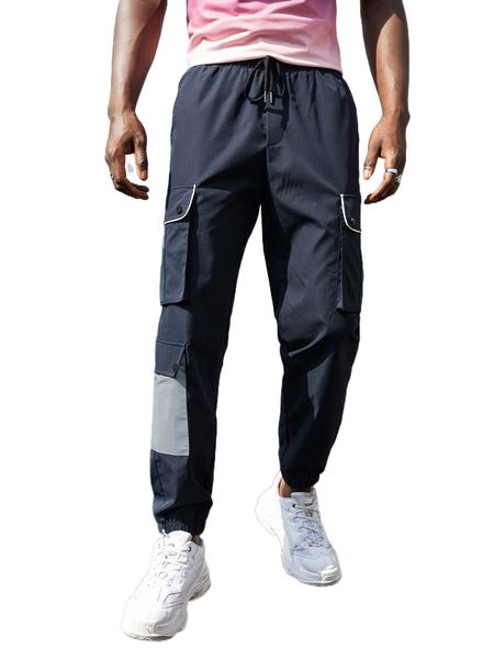 men drawstring waist cargo pants j8mx#, Black 
men drawstring waist cargo pants j8mx#, Black