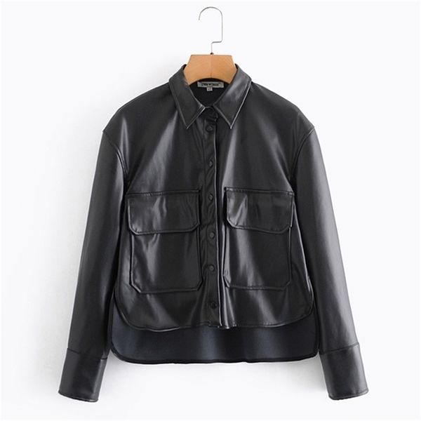 women autumn pu pockets loose jackets coats long sleeve black single breasted female fashion street jacket outerwear 210513, Black;brown
women autumn pu pockets loose jackets coats long sleeve black single breasted female fashion street jacket outerwear 210513, Black;brown
