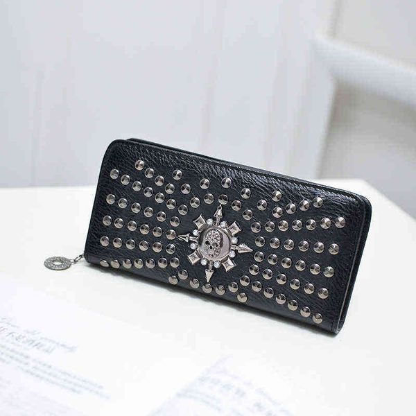 hbp punk rivet skull women's wallet long large capacity multi card slot universal wallet for men and women 220718, Red;black