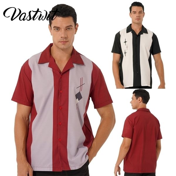mens retro short sleeve camp shirt button down loose cuban style bowling 220322, White;black
mens retro short sleeve camp shirt button down loose cuban style bowling 220322, White;black