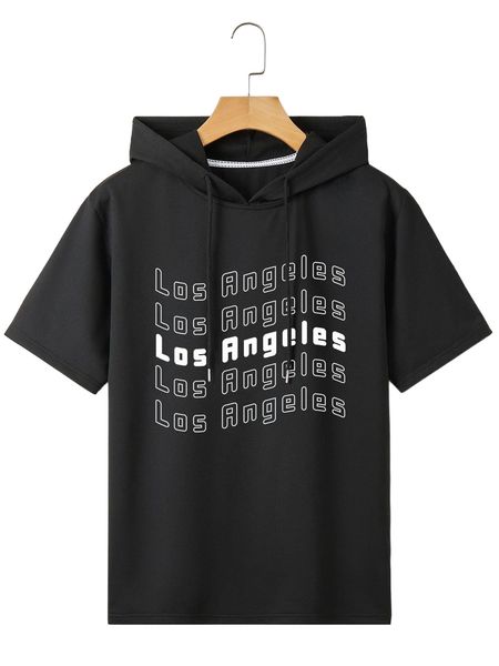 men letter graphic drawstring hooded tee s2tf#, White;black 
men letter graphic drawstring hooded tee s2tf#, White;black