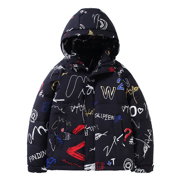 winter new printed down jacket mens thickened graffiti warm hooded jacket couple, Black
winter new printed down jacket mens thickened graffiti warm hooded jacket couple, Black