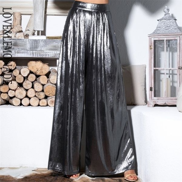 love&lemonade silver important reflective wide leg pants lm814981 y200418, Black;white
love&lemonade silver important reflective wide leg pants lm814981 y200418, Black;white