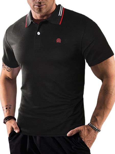 men graphic print contrast collar polo shirt j2dr#, White;black 
men graphic print contrast collar polo shirt j2dr#, White;black