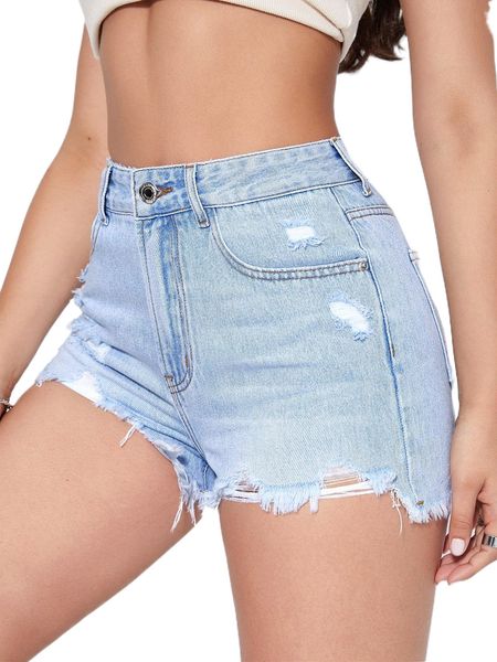 high waist ripped raw trim denim shorts e6o5#, White;black
high waist ripped raw trim denim shorts e6o5#, White;black