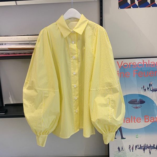button up shirt korean spring puff sleeve women shirts striped blouses loose longsleeved blusas mujer de moda 210506, White
button up shirt korean spring puff sleeve women shirts striped blouses loose longsleeved blusas mujer de moda 210506, White
