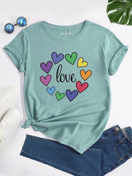 heart & letter graphic tee x3or#, White