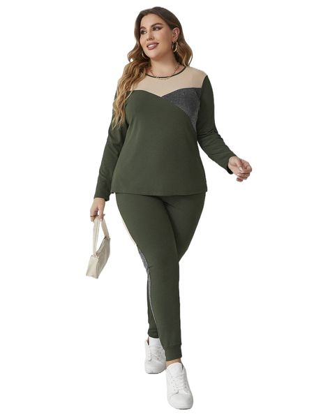 plus colorblock tee & sweatpants y8dg#, Black 
plus colorblock tee & sweatpants y8dg#, Black