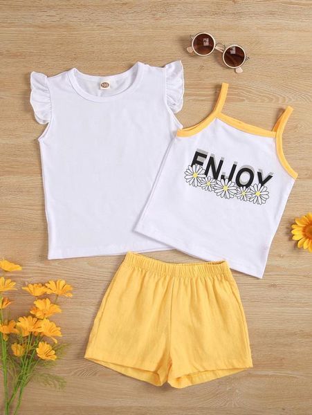 toddler girls ruffle sleeve tee & letter and floral print cami & shorts she, White
toddler girls ruffle sleeve tee & letter and floral print cami & shorts she, White