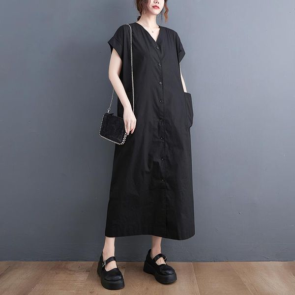 korea style v-neck single breasted dress street fashion chic girls loose cozy summer women casual travel, Black;gray
korea style v-neck single breasted dress street fashion chic girls loose cozy summer women casual travel, Black;gray