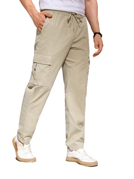 men drawstring waist flap pocket cargo pants u1c3#, Black
men drawstring waist flap pocket cargo pants u1c3#, Black