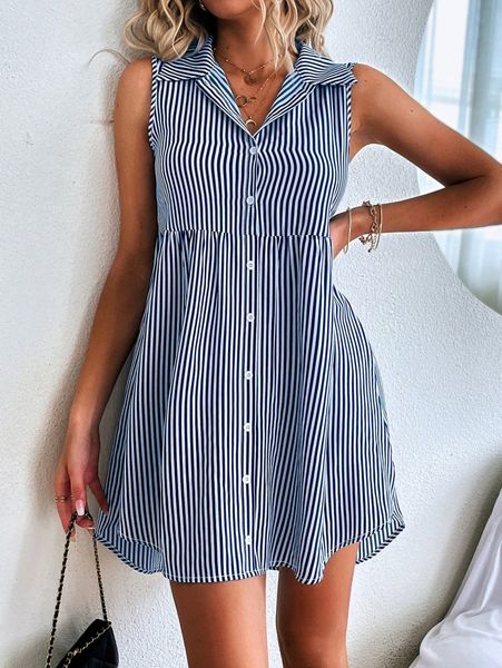 vertical striped button through shirt dress y8ue#, Black;gray