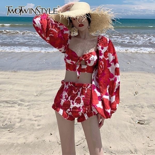 twotyle print two piece set women square neck lantern sleeve hollow out high waist shorts suit female fashion y200110, White
twotyle print two piece set women square neck lantern sleeve hollow out high waist shorts suit female fashion y200110, White