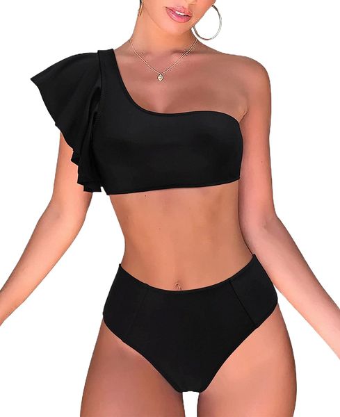 women ruffle one shoulder bikini sets high waisted tummy control swimsuits s17q#, White;black
women ruffle one shoulder bikini sets high waisted tummy control swimsuits s17q#, White;black