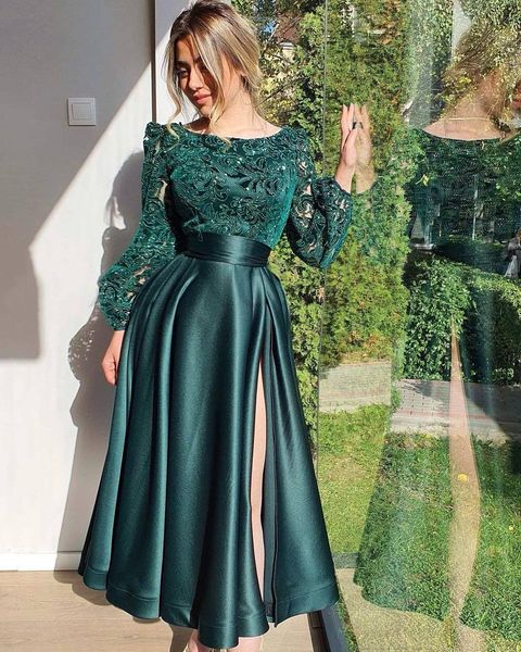 ankle length satin prom dresses side split cocktail party gowns lace long sleeves evening dress a line vestidos de fiesta, Black
ankle length satin prom dresses side split cocktail party gowns lace long sleeves evening dress a line vestidos de fiesta, Black