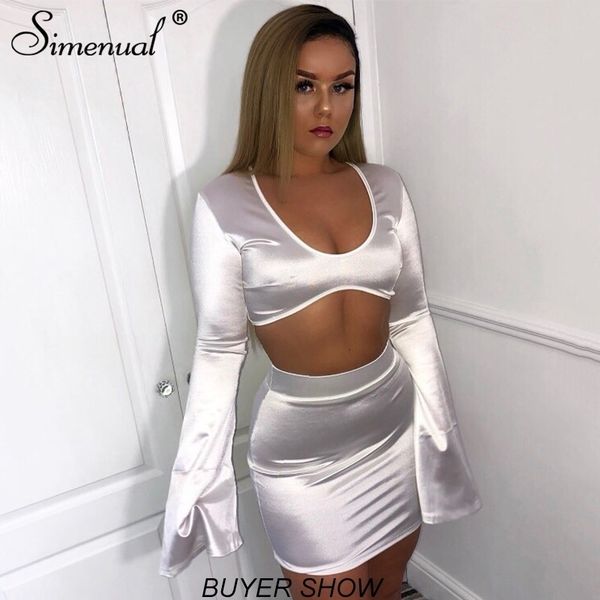 simenual satin party women matching sets flare sleeve v neck fashion outfits silk solid slim crop and skirt set y200110, White
simenual satin party women matching sets flare sleeve v neck fashion outfits silk solid slim crop and skirt set y200110, White