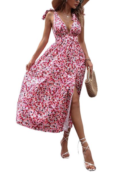 allover floral print tie shoulder slit thigh plunging neck dress y0gf#, Black;gray
allover floral print tie shoulder slit thigh plunging neck dress y0gf#, Black;gray