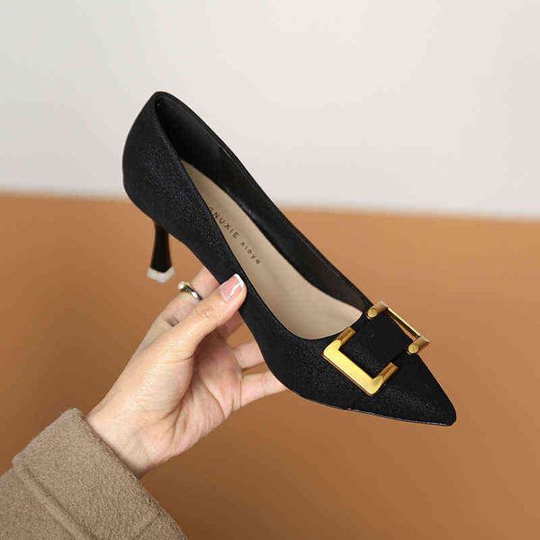 metal button fashion high heels women's shoes 2022 spring pointed thin solid color single shallow mouth, Black
metal button fashion high heels women's shoes 2022 spring pointed thin solid color single shallow mouth, Black