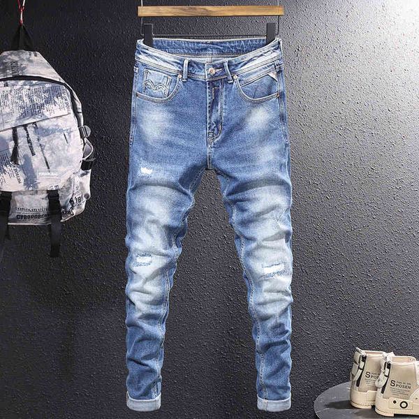 men's jeans youth spring and summer hole patch washed casual denim pants men's cotton elastic breathable trendy 7r1f, Blue
men's jeans youth spring and summer hole patch washed casual denim pants men's cotton elastic breathable trendy 7r1f, Blue