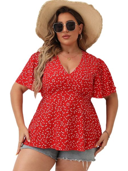 plus confetti heart print flutter sleeve peplum blouse q2ea#, Black
plus confetti heart print flutter sleeve peplum blouse q2ea#, Black