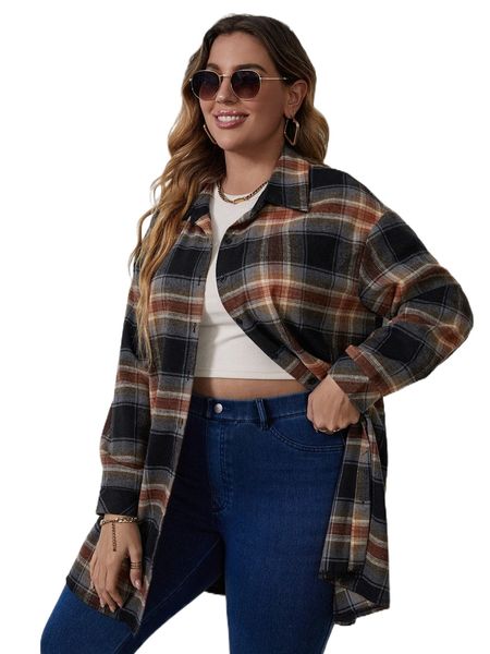 plus plaid drop shoulder blouse u8hw#, Black
plus plaid drop shoulder blouse u8hw#, Black