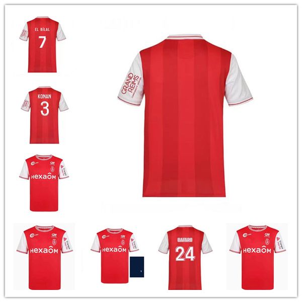 22 23 stade de reims soccer jerseys cafaro konan dia foket chavalerin zeneli men kids shirts maillot defoot 2022 2023 hommes enfants footbal, Black;yellow