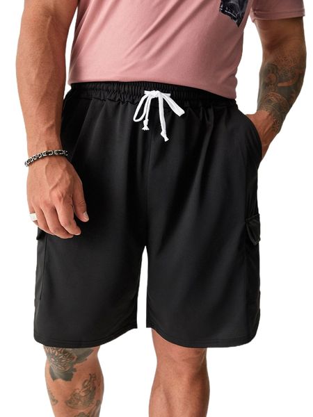 extended sizes men solid flap pocket shorts d4t1#, White;black