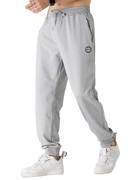 men patched zip pocket drawstring waist sweatpants v7mc#, Black