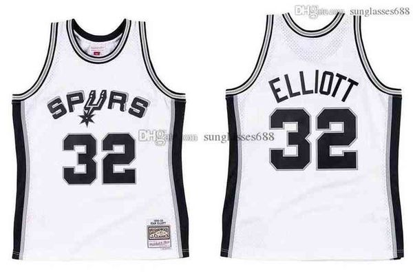 stitched sean elliott jersey s-6xl mitchell & ness 1998-99 mesh hardwoods classics retro basketball jerseys men women youth, Black