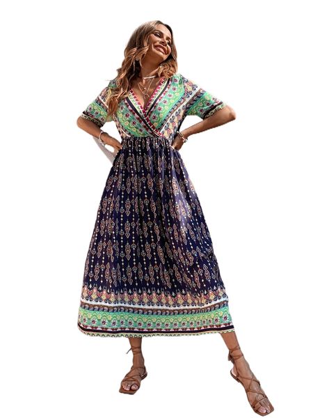 geo & floral print surplice n.eck d.ress j8hk#, Black;gray
geo & floral print surplice n.eck d.ress j8hk#, Black;gray