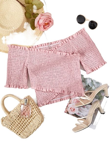 shirred frill trim off shoulder crossover n6yb#, White 
shirred frill trim off shoulder crossover n6yb#, White