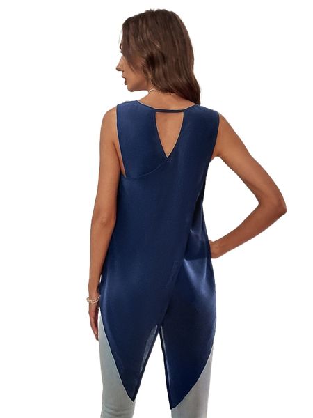 wrap back high low hem tank d8le#, White