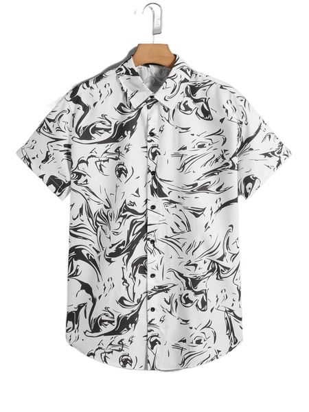 men allover print curved hem shirt z4qr#, White;black