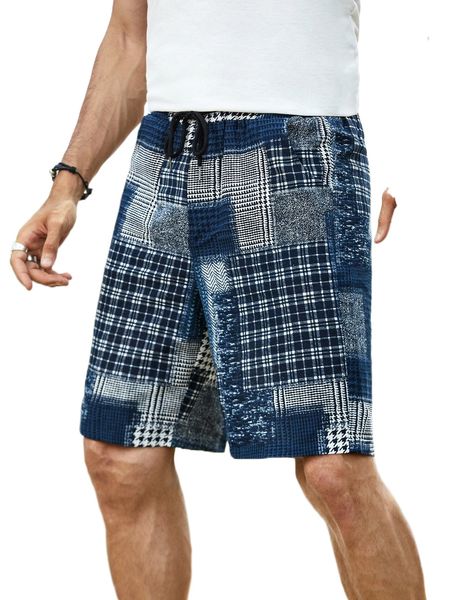 men plaid & houndstooth print shorts f4pu#, White;black 
men plaid & houndstooth print shorts f4pu#, White;black