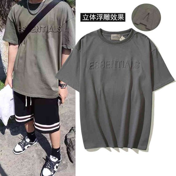 men's and women's fog double thread embossed letters short t-shirt sleeve streetwear women clothes loose, White;black
men's and women's fog double thread embossed letters short t-shirt sleeve streetwear women clothes loose, White;black