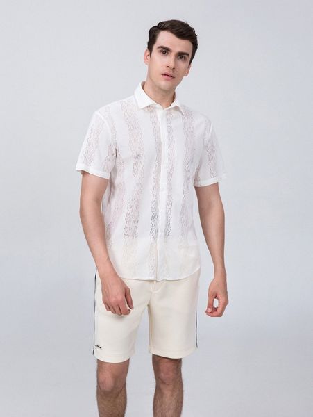 men lace insert shirt q3lt#, White;black