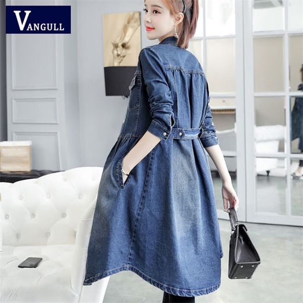 vangull long denim trench coat women long sleeve solid slim jean trench new autumn casual single breasted blue denim trench lj200903, Tan;black
vangull long denim trench coat women long sleeve solid slim jean trench new autumn casual single breasted blue denim trench lj200903, Tan;black