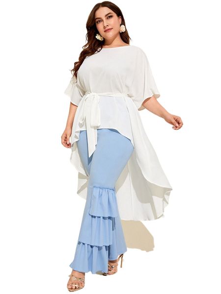 plus batwing sleeve high low hem belted blouse u9az#, Black
plus batwing sleeve high low hem belted blouse u9az#, Black