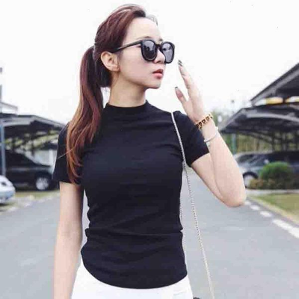 women solid black t-shirt slim t shirt short sleeve t-shirts ladies basic tee turtleneck summer, White
women solid black t-shirt slim t shirt short sleeve t-shirts ladies basic tee turtleneck summer, White