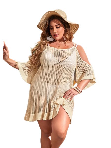 plus cold shoulder ruffle hem cover up dress without bikini 08qk#, Black
plus cold shoulder ruffle hem cover up dress without bikini 08qk#, Black