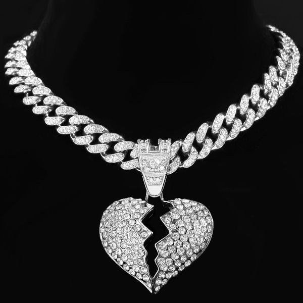 s3073 fashion jewelry exaggerated geometric love accessories cuba chain for women inlaid diamond fracture heart pendant cuba necklace, Silver
s3073 fashion jewelry exaggerated geometric love accessories cuba chain for women inlaid diamond fracture heart pendant cuba necklace, Silver