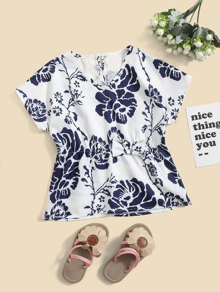 toddler girls floral print bow front dolman sleeve blouse she, White;black