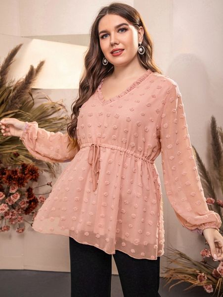 plus swiss dot frill trim lantern sleeve drawstring waist peplum blouse p0u3#, Black
plus swiss dot frill trim lantern sleeve drawstring waist peplum blouse p0u3#, Black
