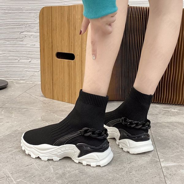 fashion chain elastic socks flat sneakers 2022 new casual shoes ladies running sneakers, Black;white
fashion chain elastic socks flat sneakers 2022 new casual shoes ladies running sneakers, Black;white