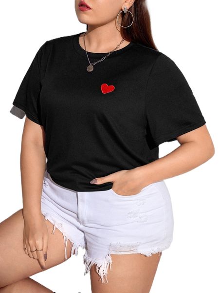 plus heart embroidery tee u4sa#, Black 
plus heart embroidery tee u4sa#, Black