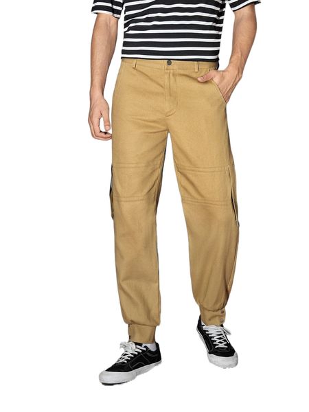x ruckage men solid button detail tapered pants u5yz#, Black