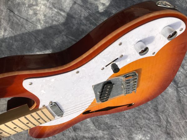 semi-hollow body tele electric guitar f hole alder body a flame maple hardware chromecan custom color sunburst
semi-hollow body tele electric guitar f hole alder body a flame maple hardware chromecan custom color sunburst