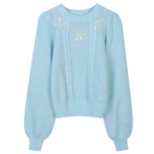 women's sweaters autumn winter solid color sequin nail bead flower splicing niche design slim round neck year pullover sweater tqif, White;black
women's sweaters autumn winter solid color sequin nail bead flower splicing niche design slim round neck year pullover sweater tqif, White;black
